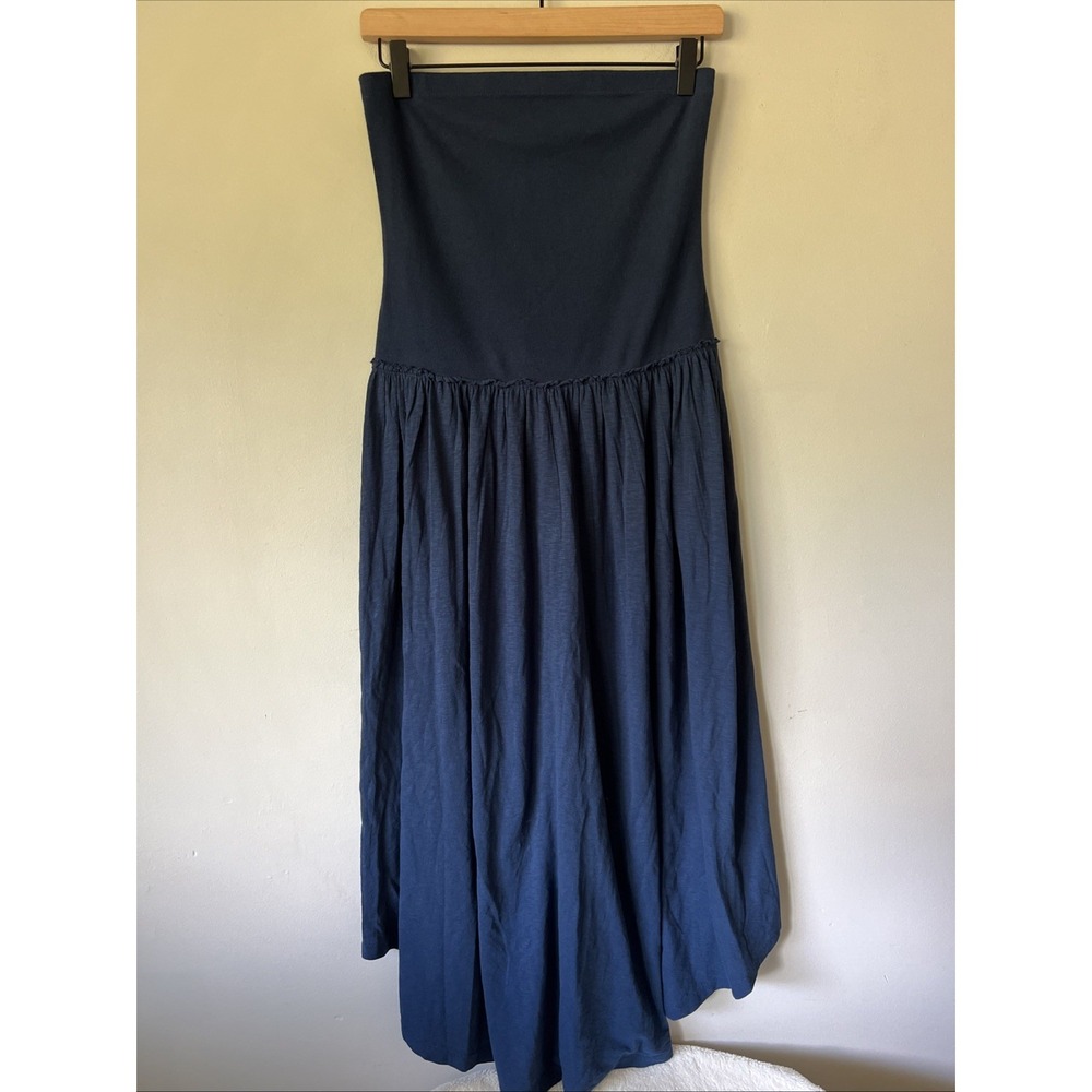 American Eagle AE Strapless Mixed Fabric Midi Dress Size M Navy NEW Tube Top